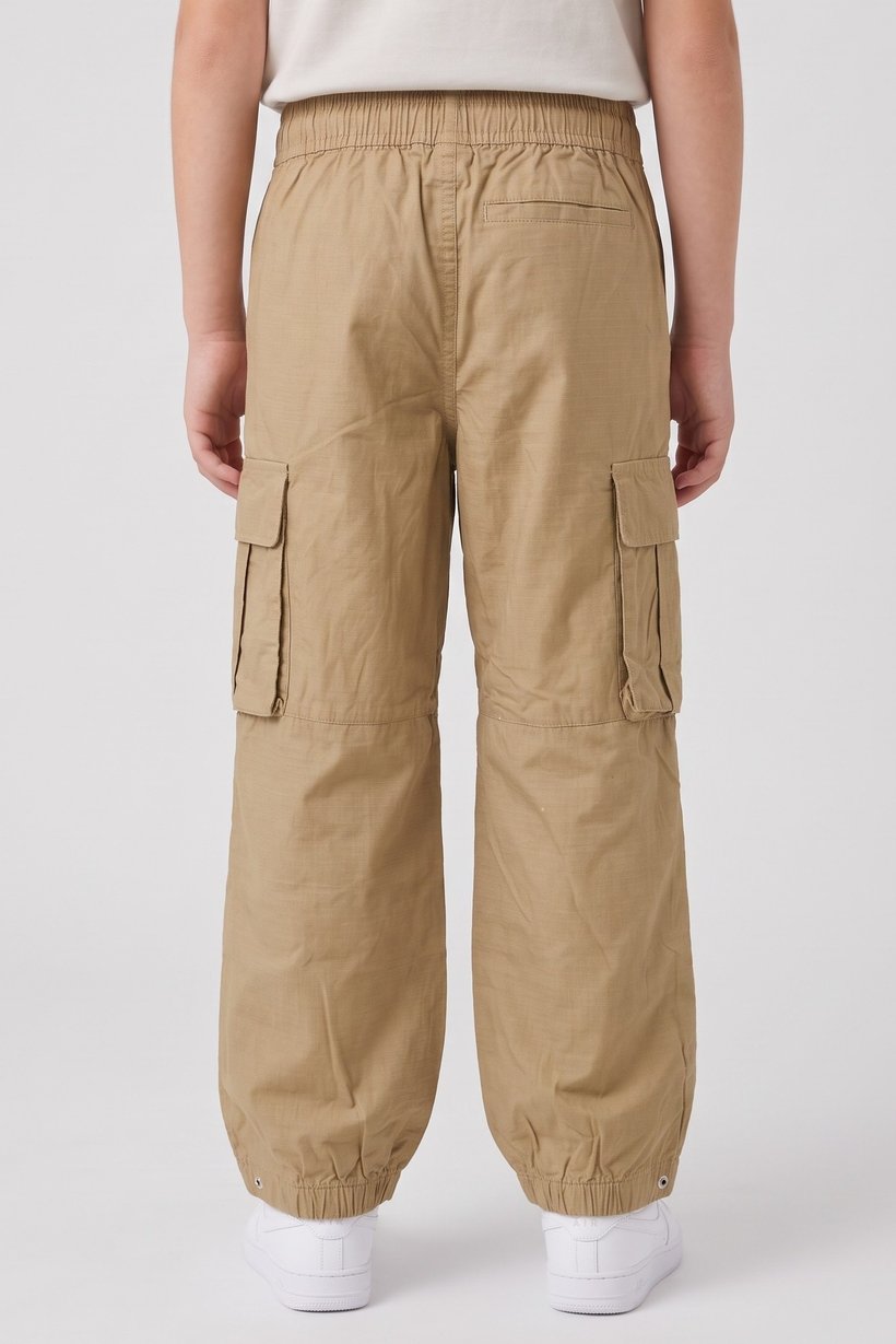 Kids Boy Regular Fit Plain Cargo Pants, Brown
