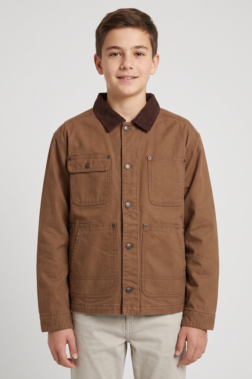 Kids Boy Plain Denim Jacket Shirt, Brown