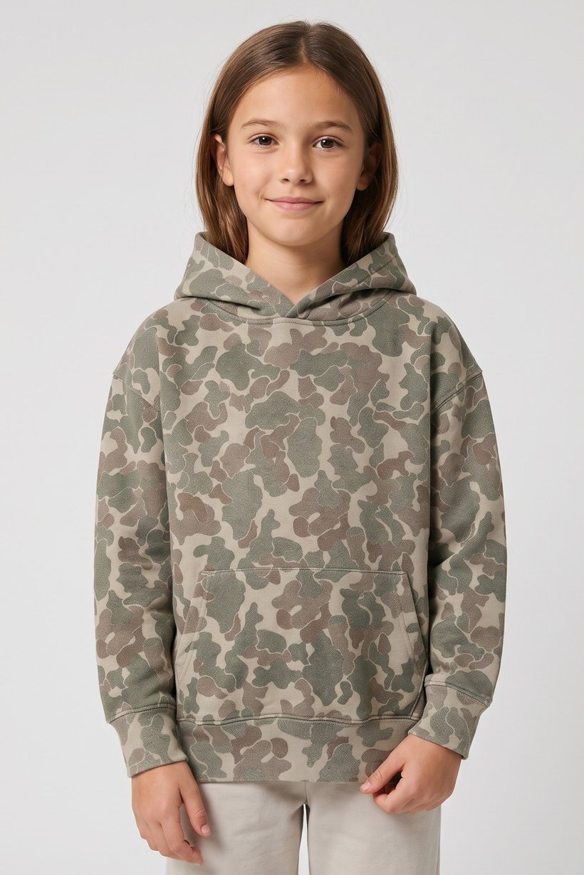 Kids Girl Long Sleeve Camouflage Hoodie, Multicolor