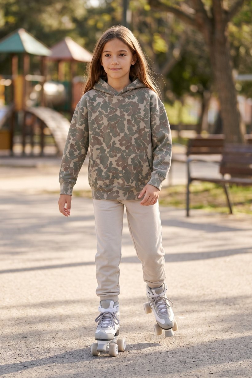 Kids Girl Long Sleeve Camouflage Hoodie, Multicolor