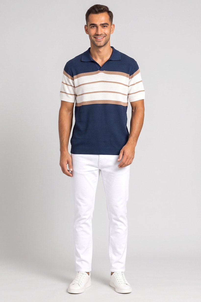 Men Regular Fit Stripe Short Sleeve Polo Shirt, Multicolor