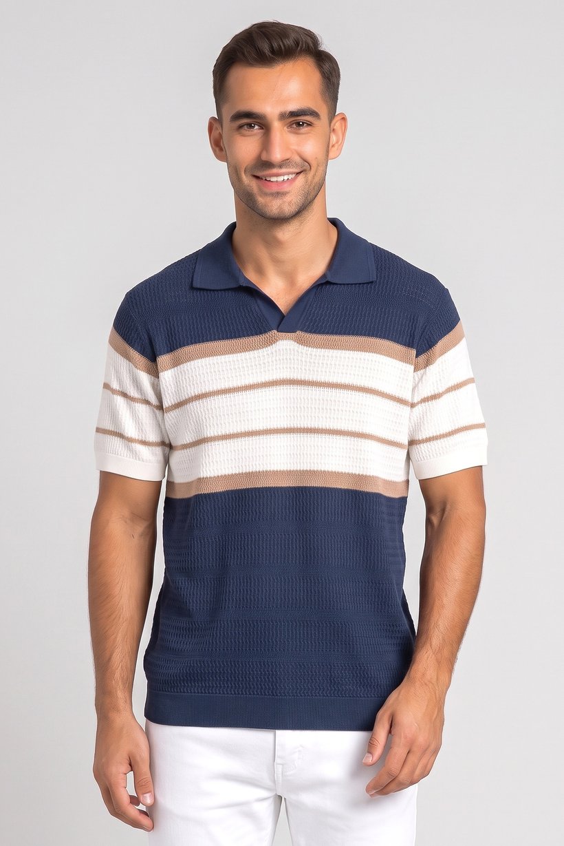 Men Regular Fit Stripe Short Sleeve Polo Shirt, Multicolor