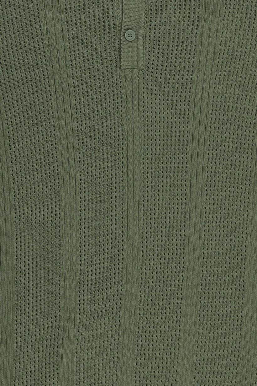 Men Spread Collar Knitted Sweater, Olive
