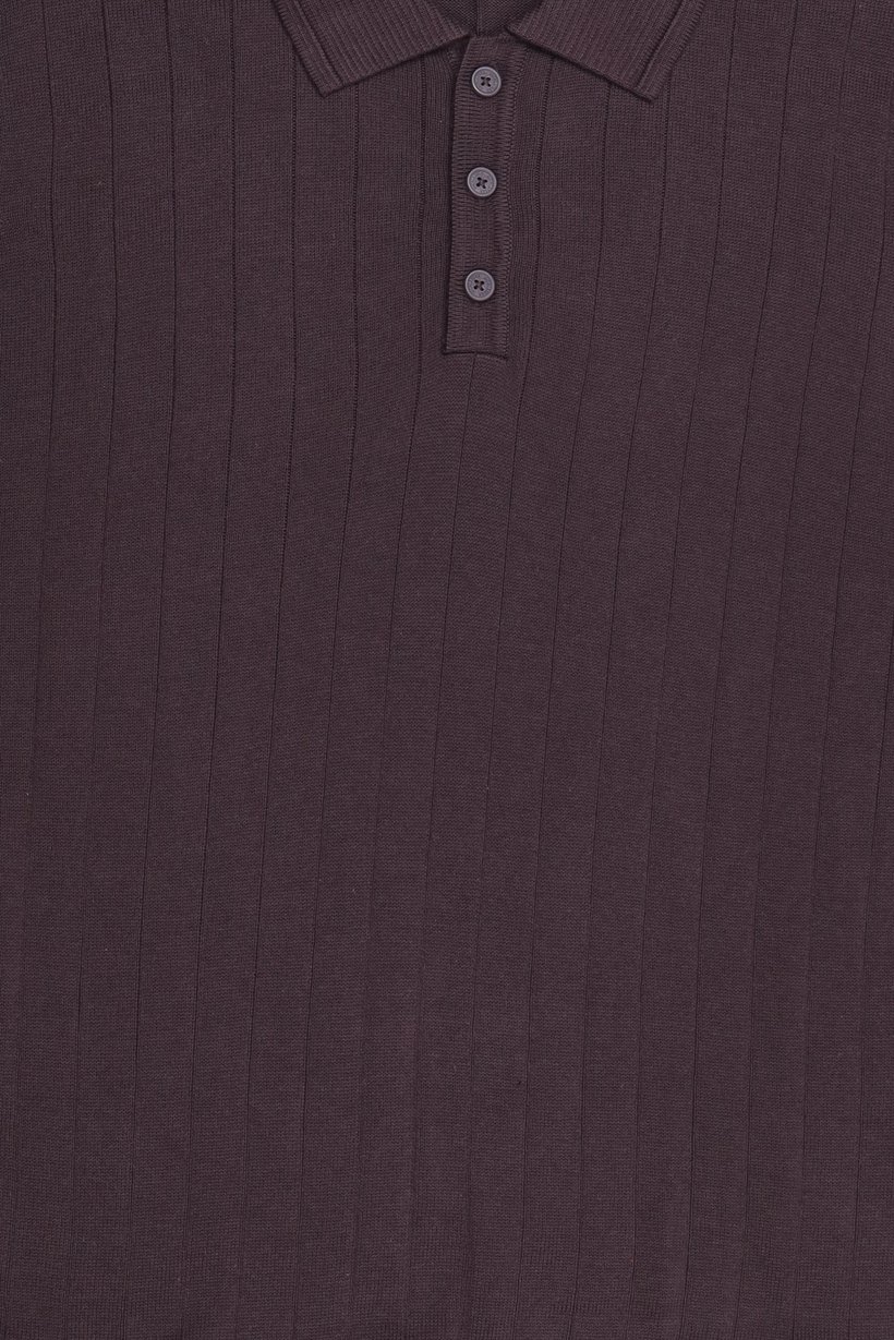 Men Regular Fit Knitted Short Sleeve Polo Shirt, Dark Brown
