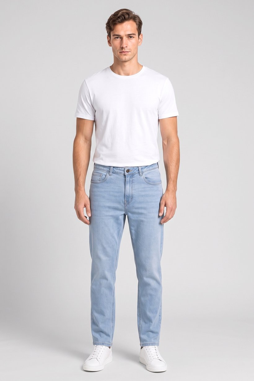 Men Relaxed Fit Washed No Stretch Jeans, Blue