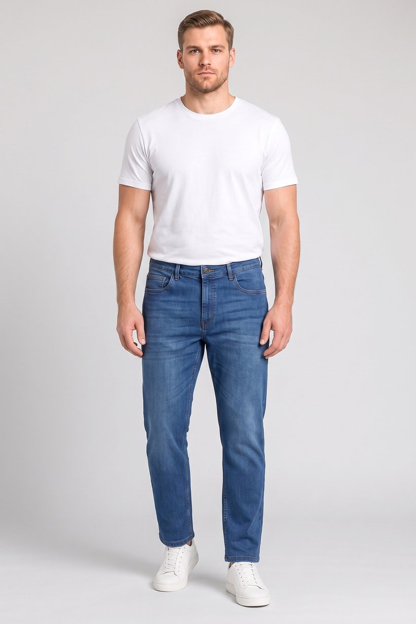 Men Regular Fit Brand Logo Stretchable Jeans, Blue