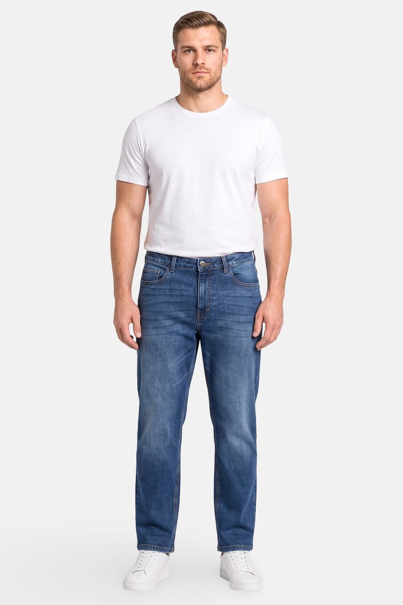 Men Straight Fit Washed Stretchable Jeans, Navy