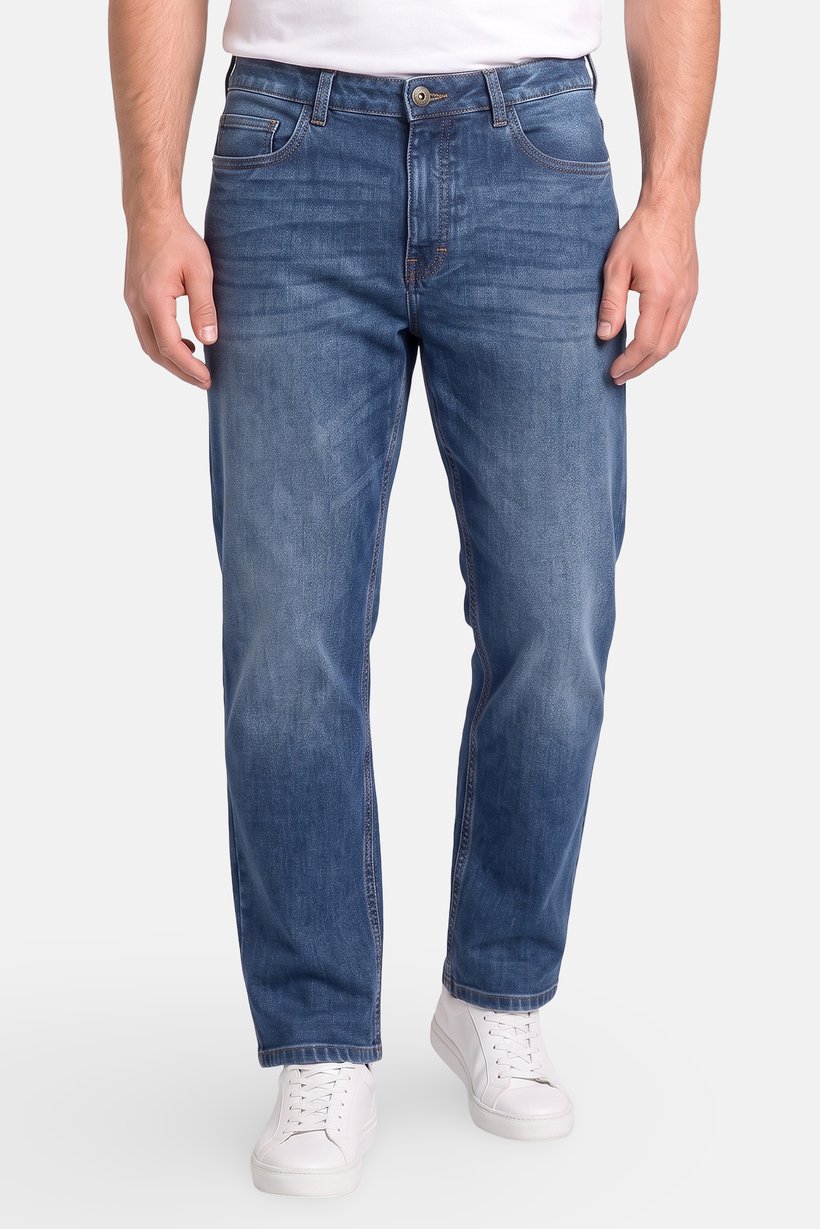 Men Straight Fit Washed Stretchable Jeans, Navy
