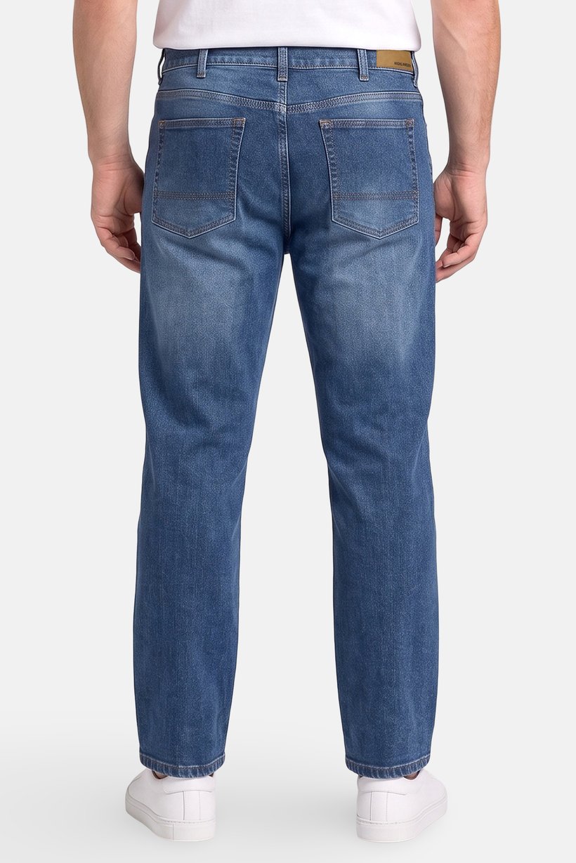 Men Straight Fit Washed Stretchable Jeans, Navy