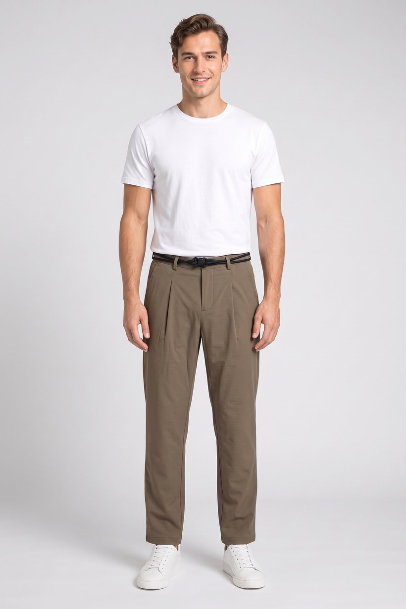 Men Relaxed Fit Textured Straight Leg Pants, Brown