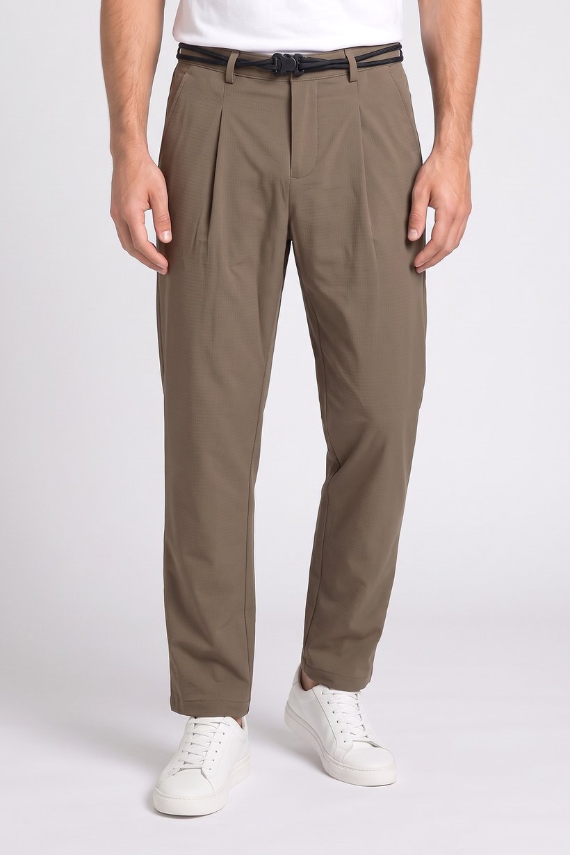 Men Relaxed Fit Textured Straight Leg Pants, Brown