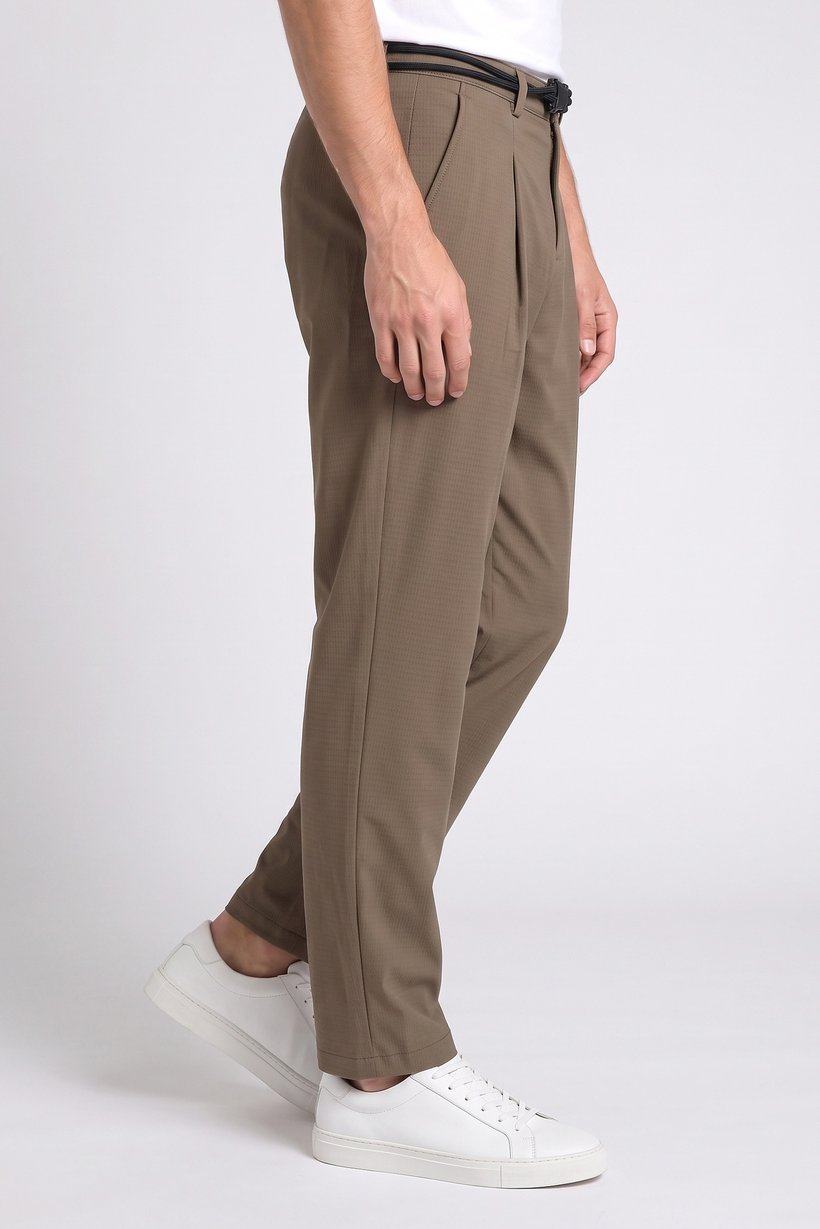 Men Relaxed Fit Textured Straight Leg Pants, Brown