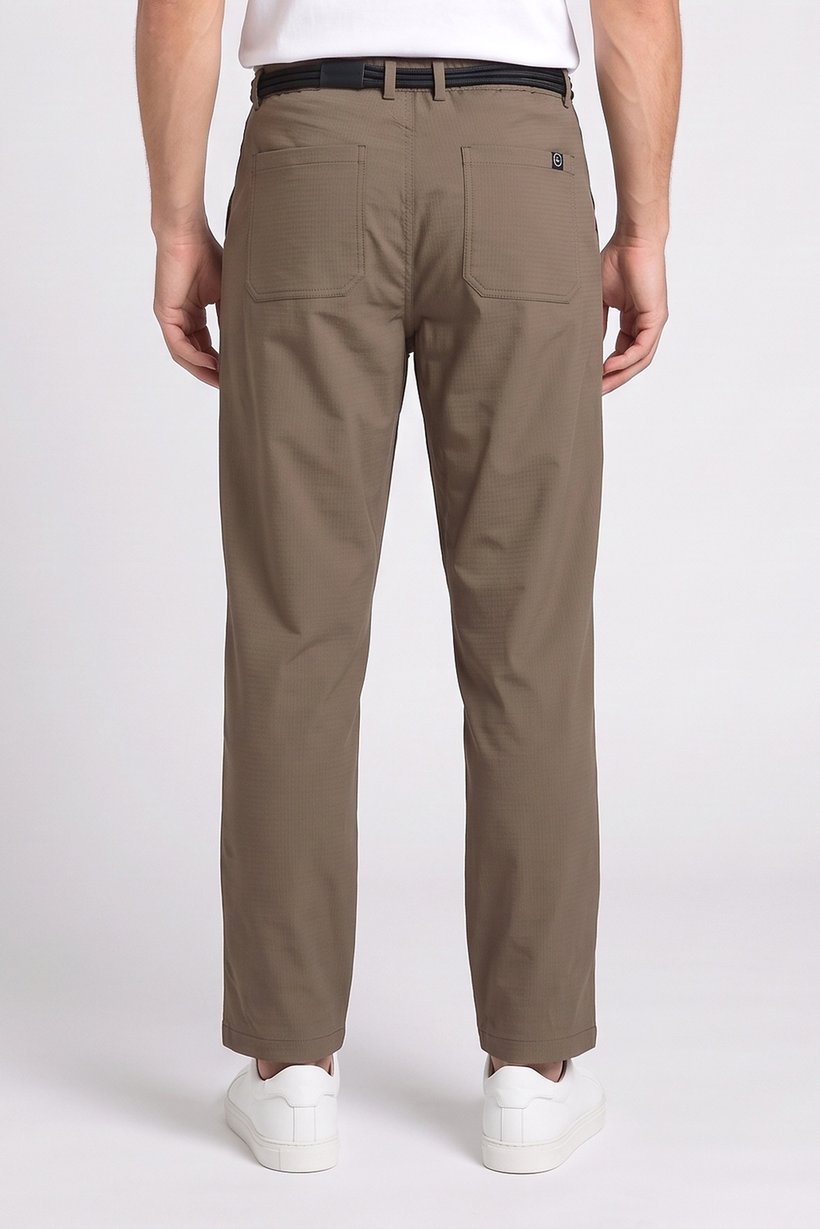 Men Relaxed Fit Textured Straight Leg Pants, Brown