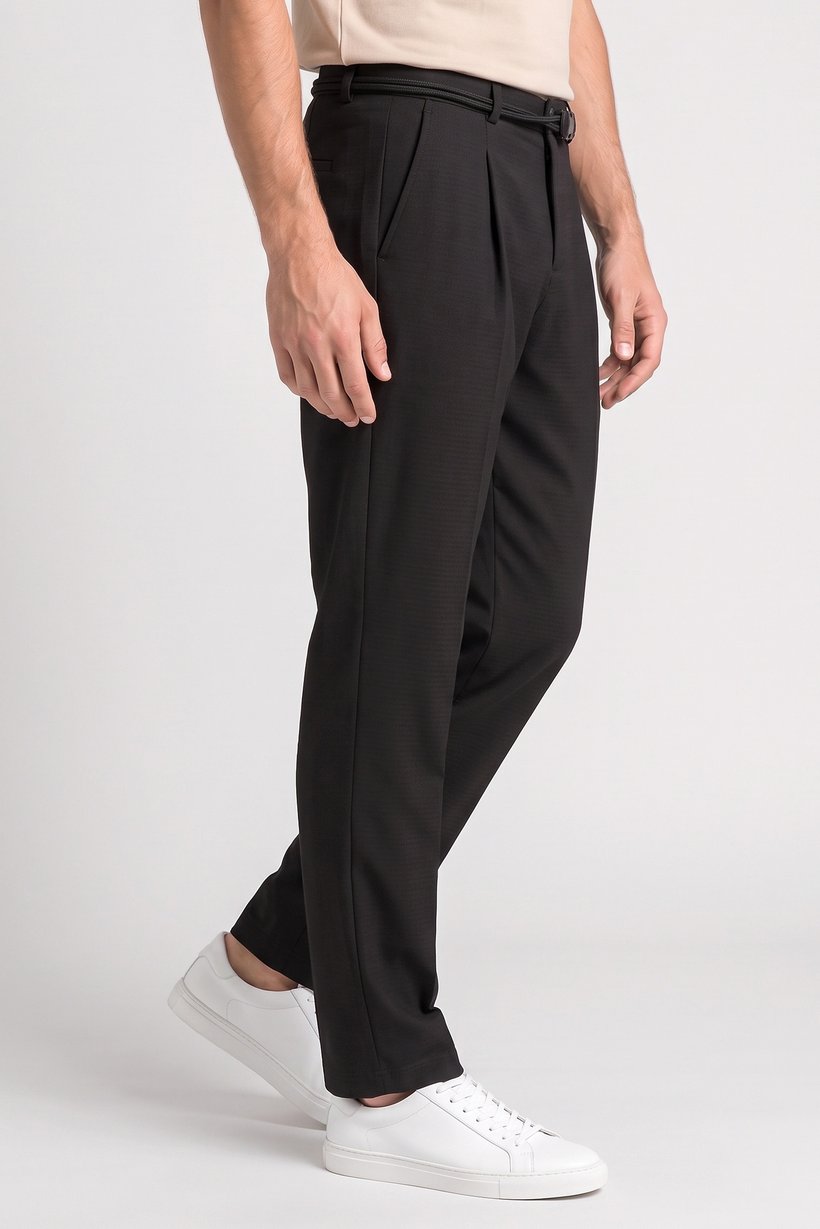 Men Baggy Fit Textured Wide Leg Pants, Black
