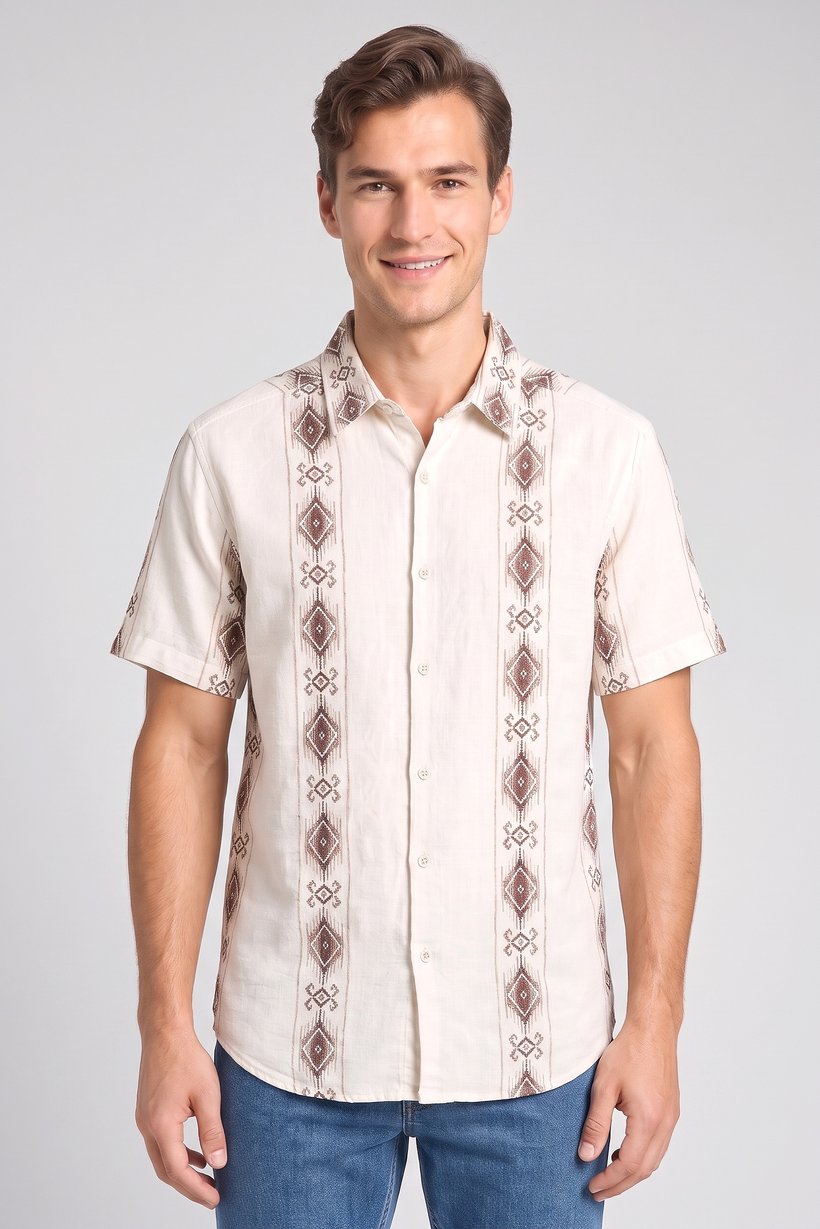 Native Highlander Men Regular Fit Short Sleeve Embroidered Casual Shirt, Multicolor
