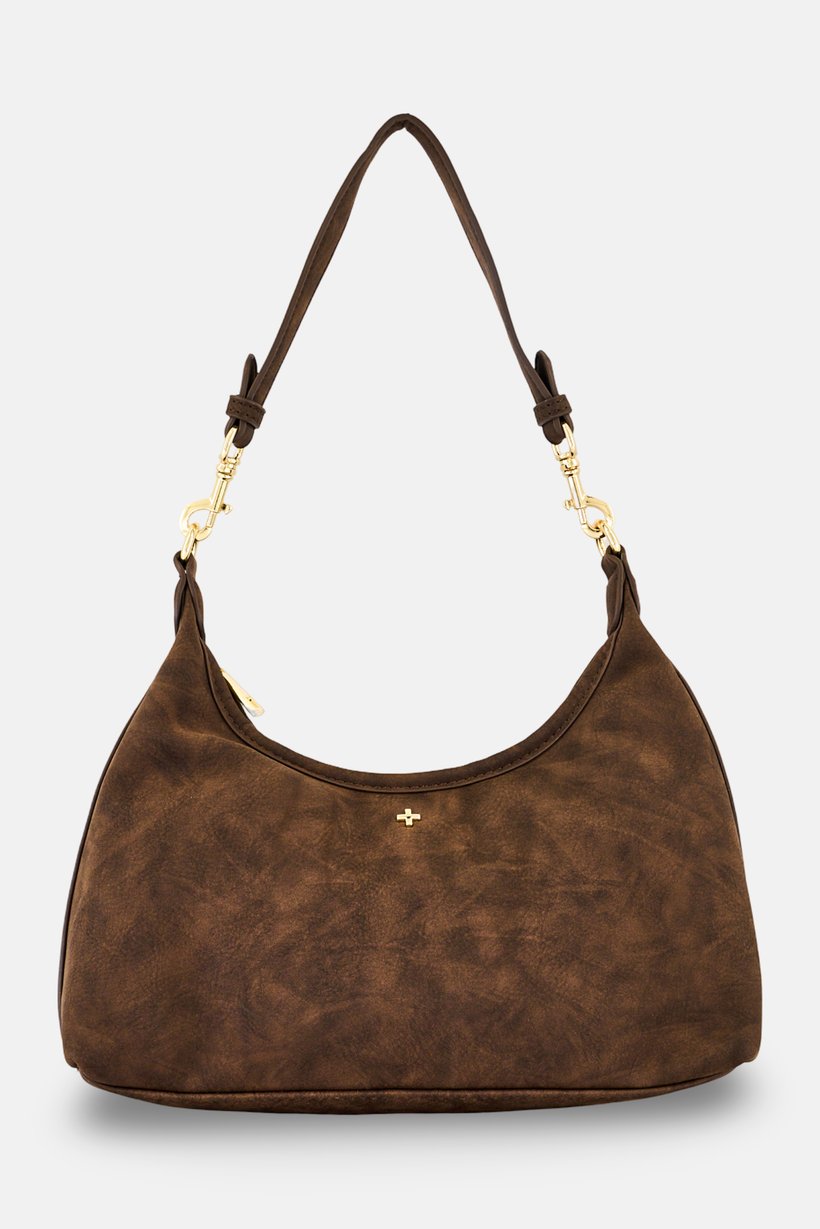 Women Brand Logo Shoulder Bag, Dark Brown
