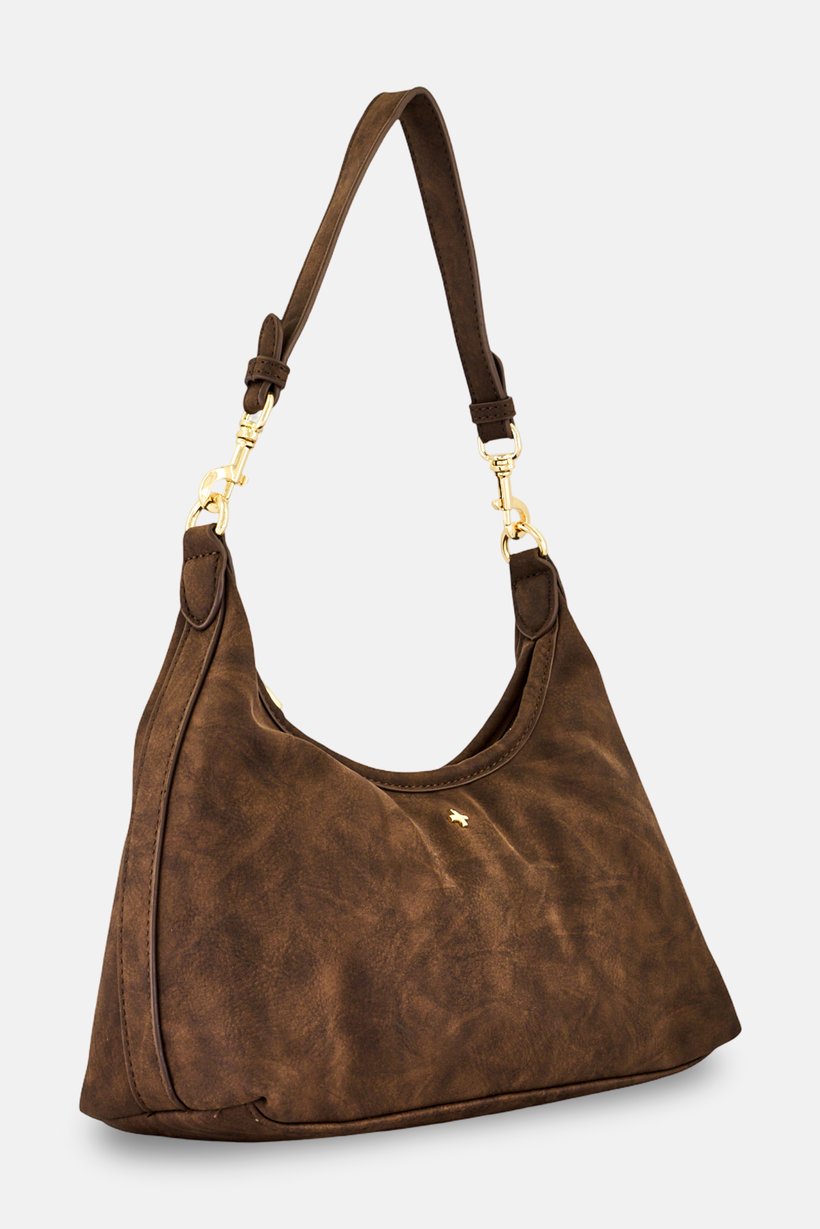 Women Brand Logo Shoulder Bag, Dark Brown