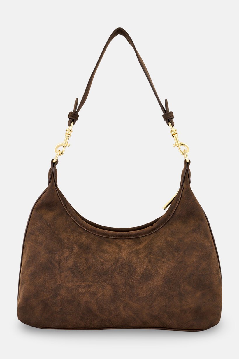 Women Brand Logo Shoulder Bag, Dark Brown