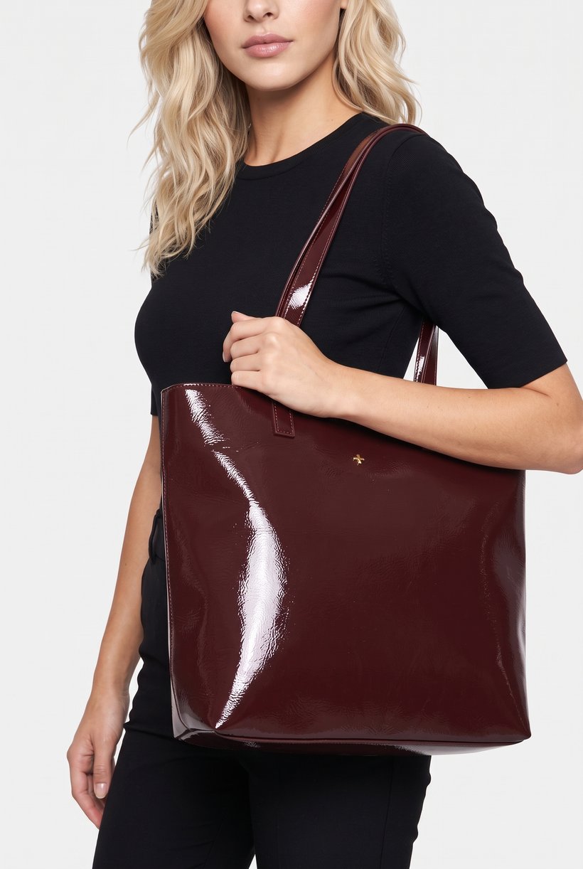 Women Brand Logo Tote Bag With Purse, Burgundy