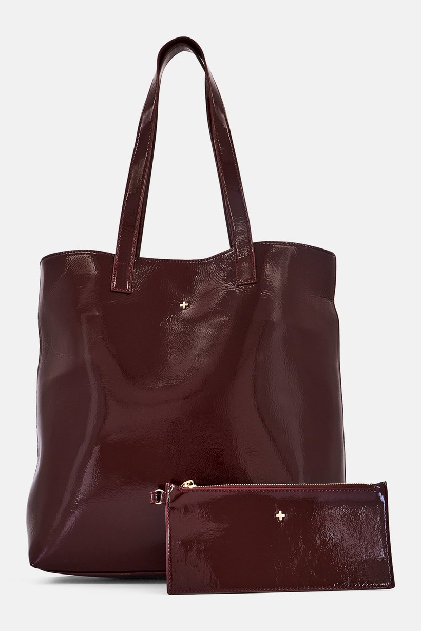 Women Brand Logo Tote Bag With Purse, Burgundy