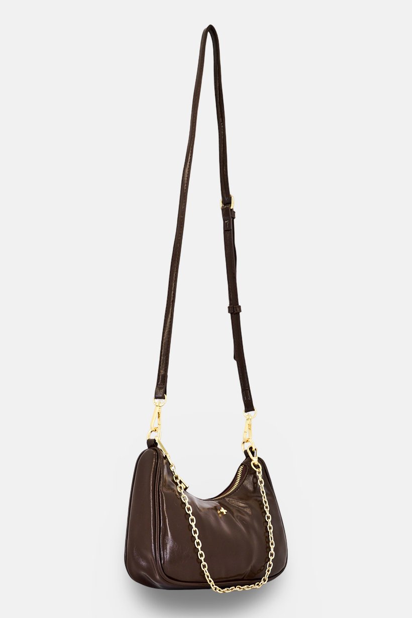 Women Brand Logo Shoulder Bag, Dark Brown