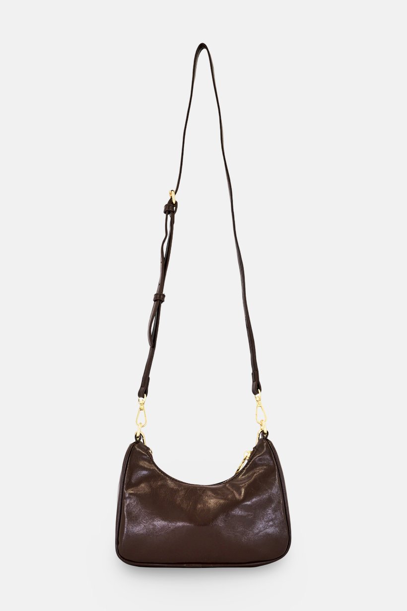 Women Brand Logo Shoulder Bag, Dark Brown