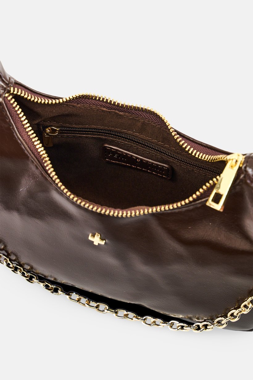 Women Brand Logo Shoulder Bag, Dark Brown