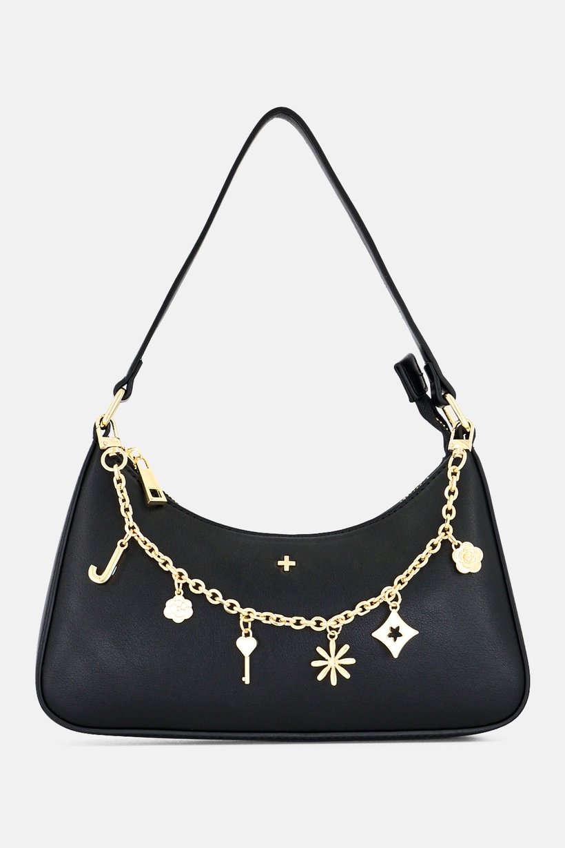 Women Brand Logo Shoulder Bag, Black