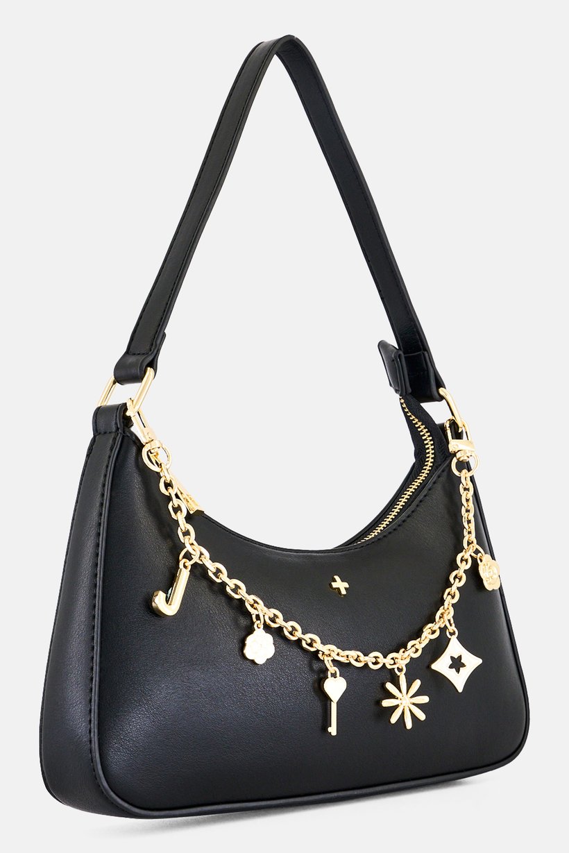 Women Brand Logo Shoulder Bag, Black