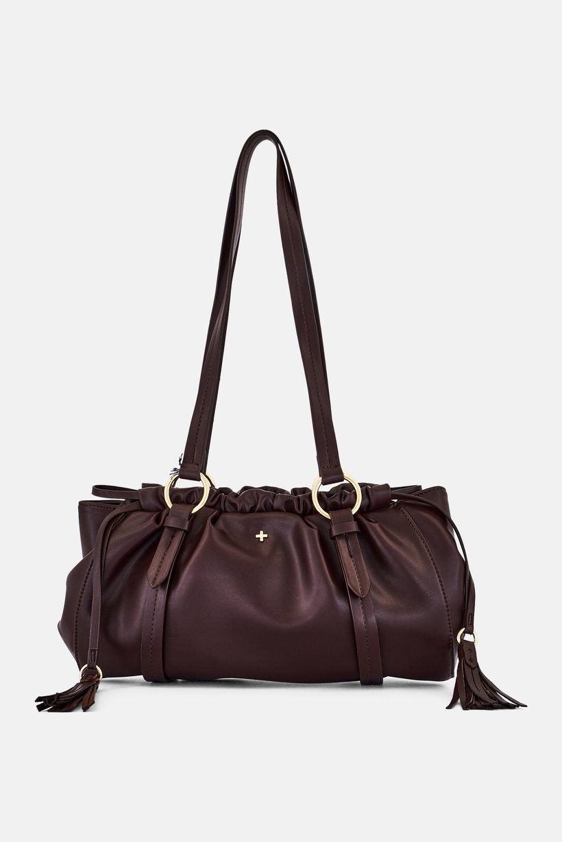 Women Brand Logo Shoulder Bag, Dark Brown