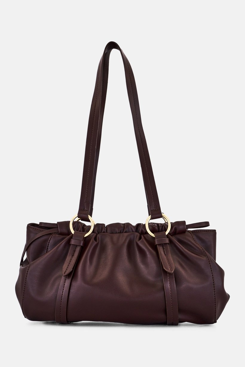 Women Brand Logo Shoulder Bag, Dark Brown