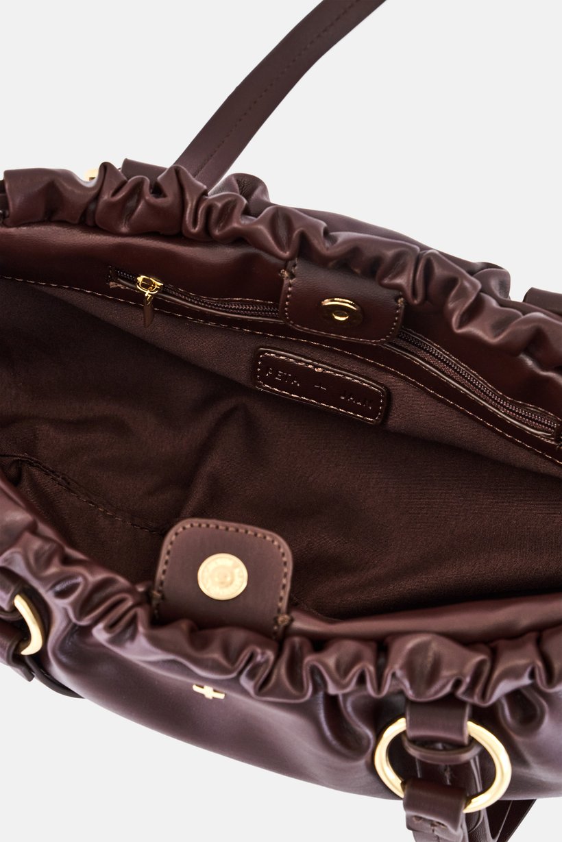 Women Brand Logo Shoulder Bag, Dark Brown