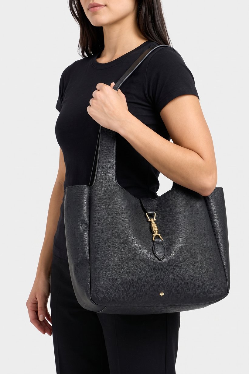 Women Brand Logo Shoulder Bag, Black