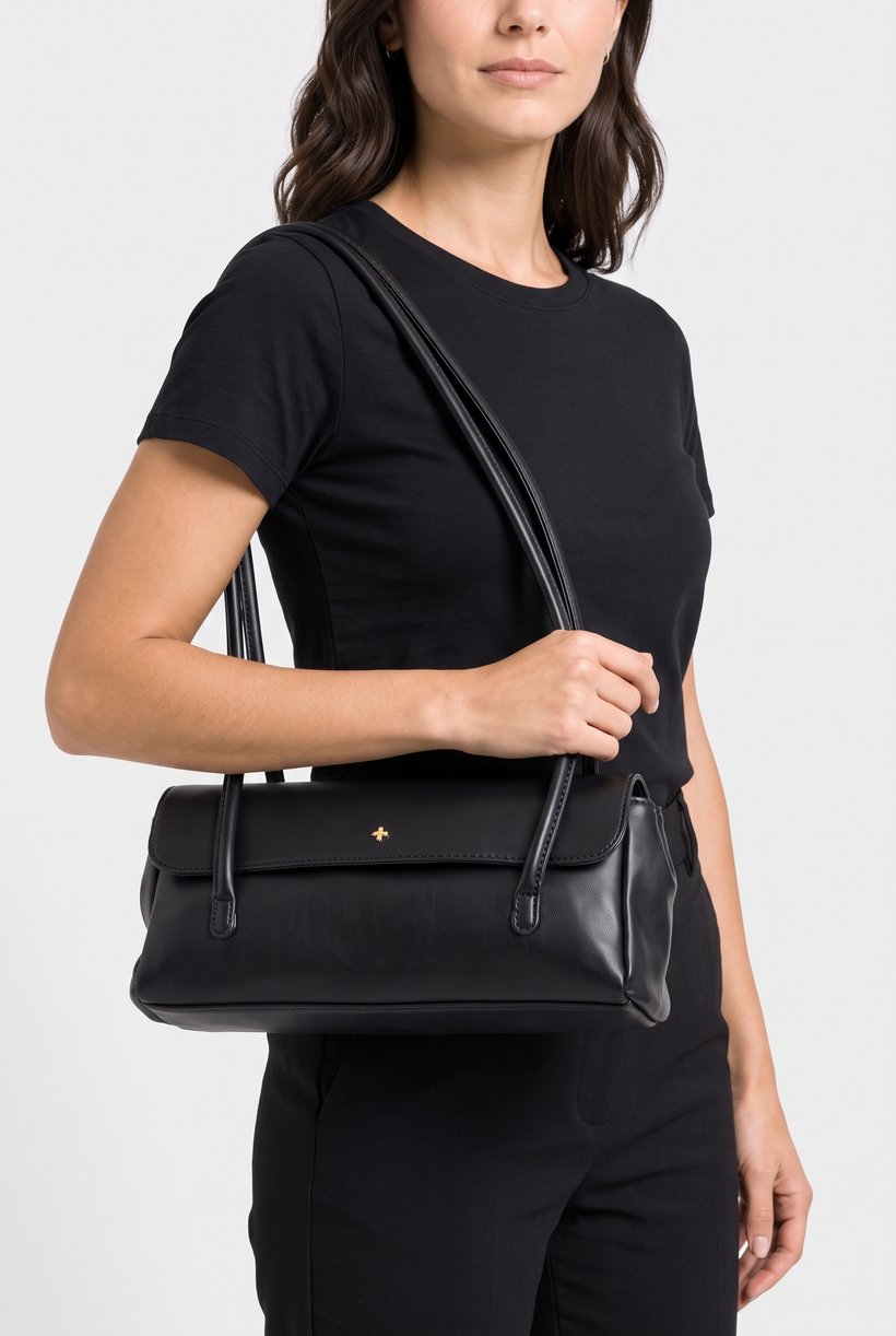 Women Brand Logo Shoulder Bag, Black