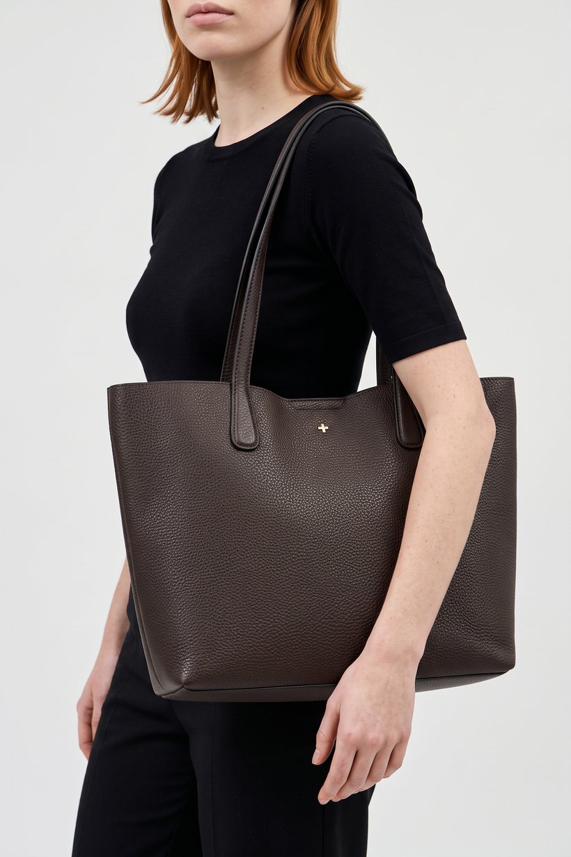 Women Brand Logo Shoulder Bag, Dark Brown