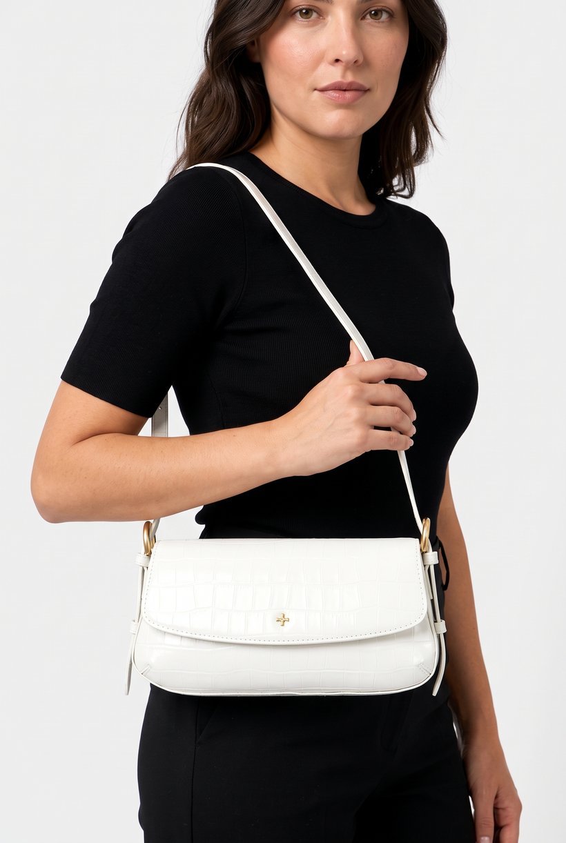 Women Brand Logo Shoulder Bag, White