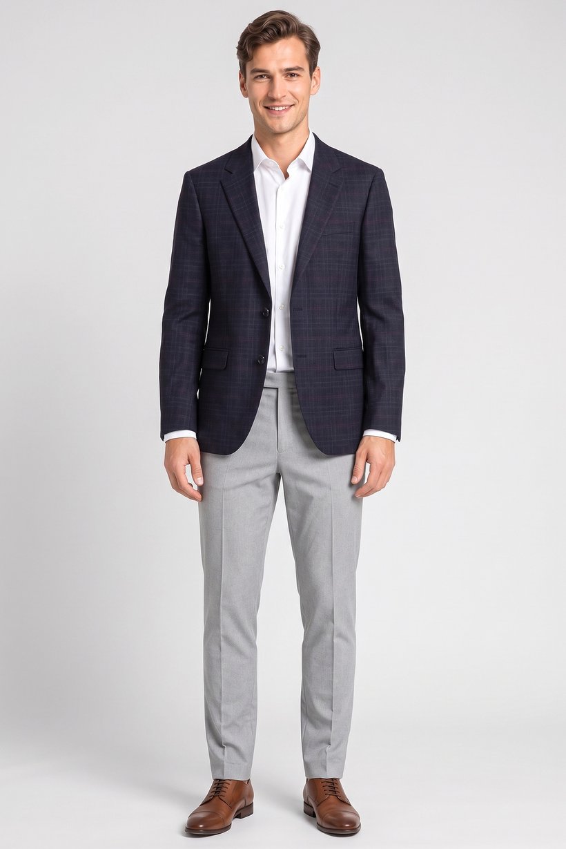 Men Regular Fit Checkered Casual Blazer, Black