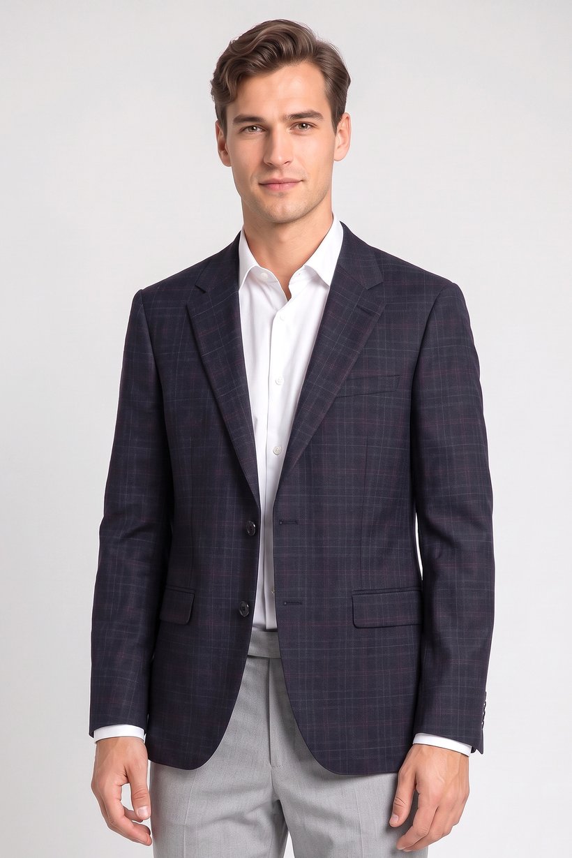 Men Regular Fit Checkered Casual Blazer, Black