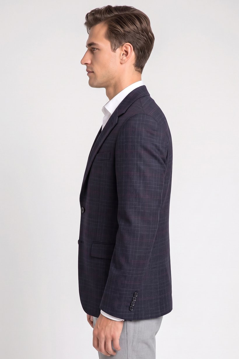 Men Regular Fit Checkered Casual Blazer, Black