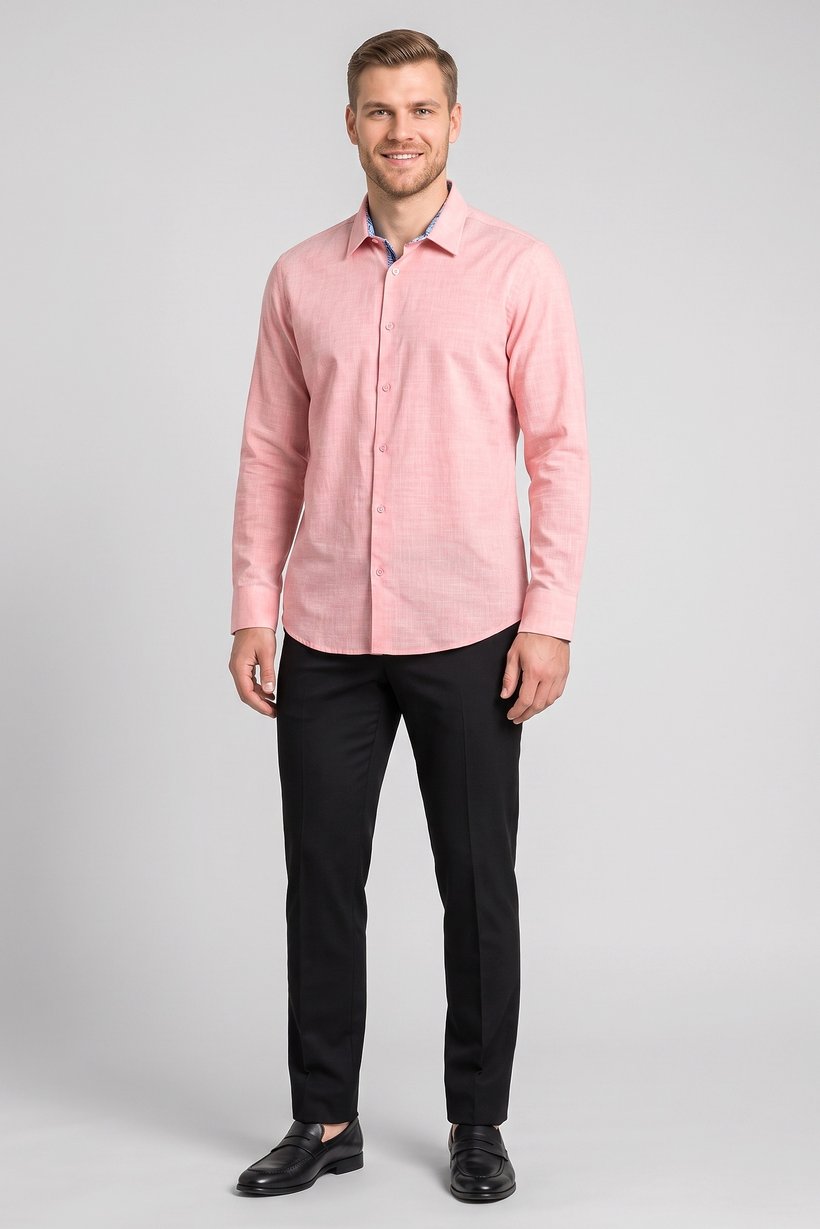 Men Regular Fit Chambray Long Sleeves Casual Shirt, Pink
