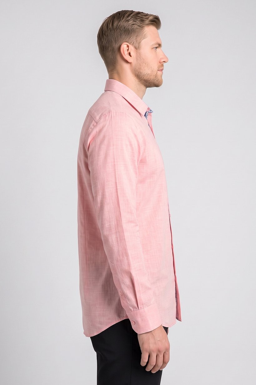Men Regular Fit Chambray Long Sleeves Casual Shirt, Pink