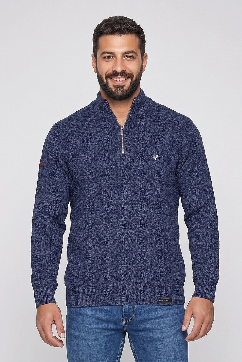 Men High Neck Embroidered Logo Sweater, Multicolor