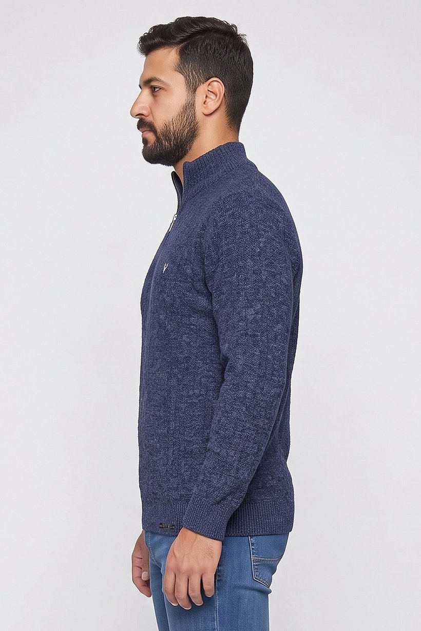 Men High Neck Embroidered Logo Sweater, Multicolor