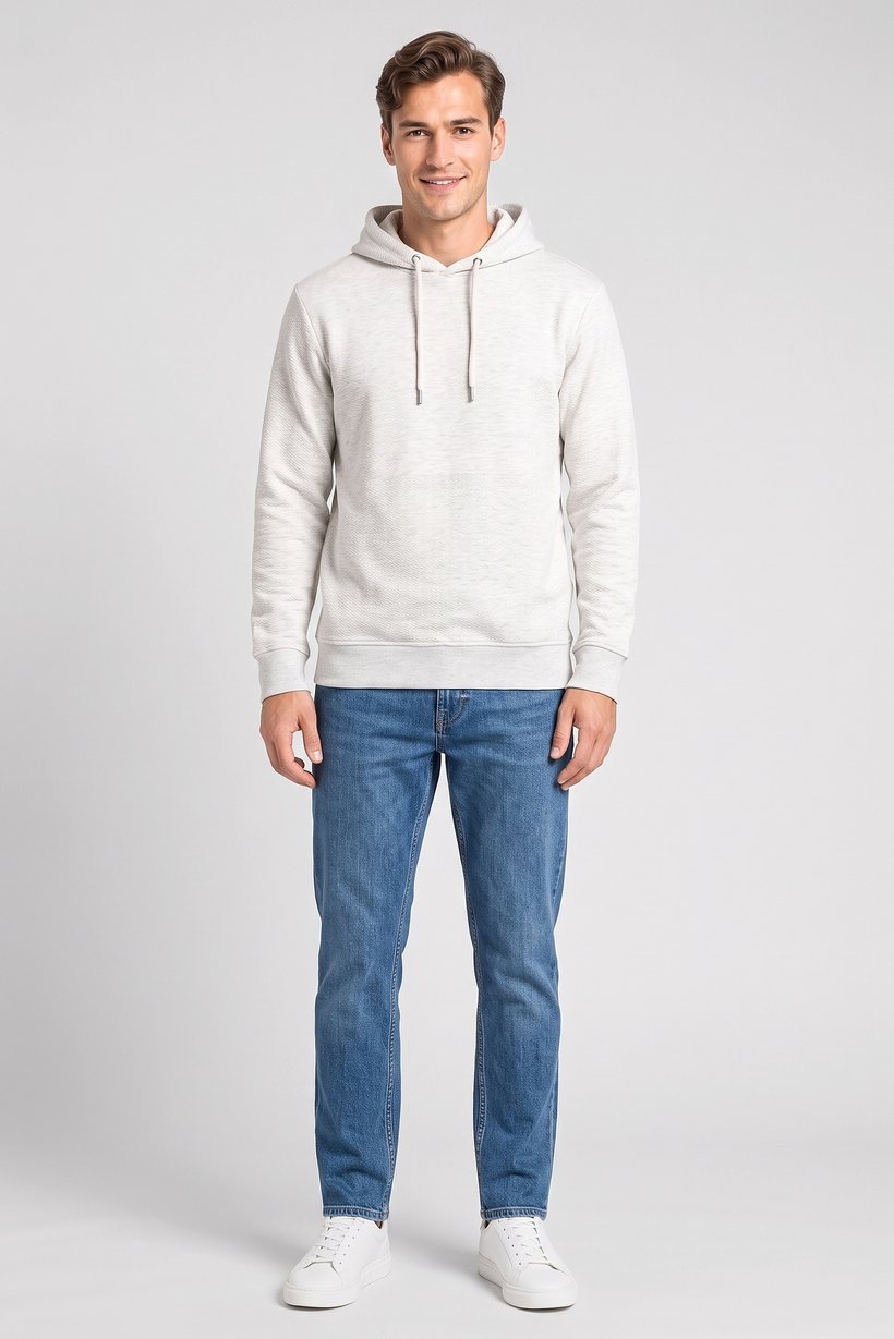 Men Long Sleeve Textured Hoodie, Grey