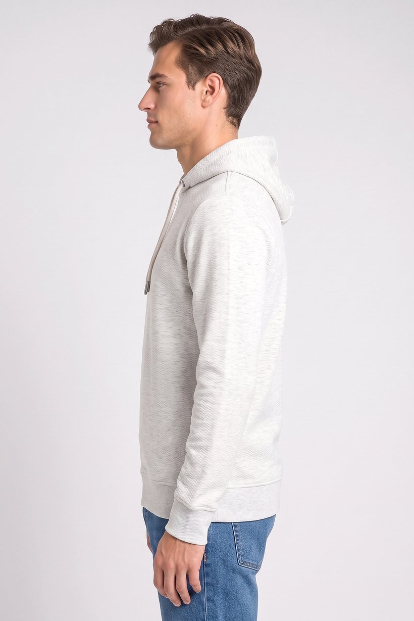 Men Long Sleeve Textured Hoodie, Grey