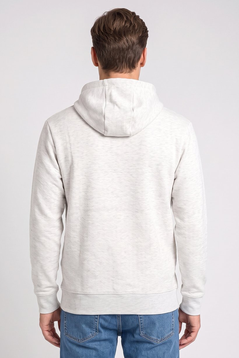 Men Long Sleeve Textured Hoodie, Grey