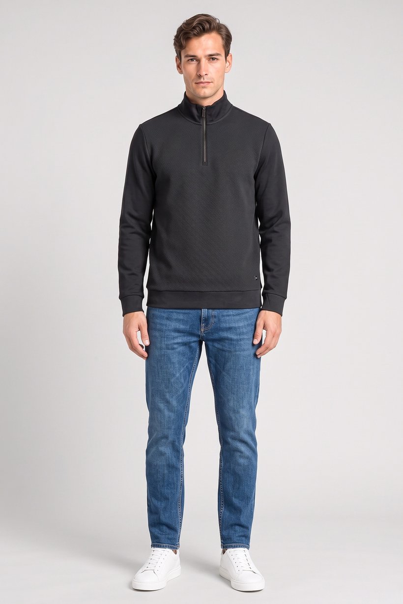 Men Mock Neck Brand Logo Long Sleeve Sweatshirt, Dark Grey