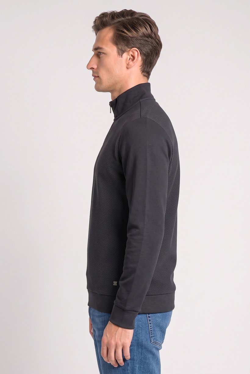 Men Mock Neck Brand Logo Long Sleeve Sweatshirt, Dark Grey