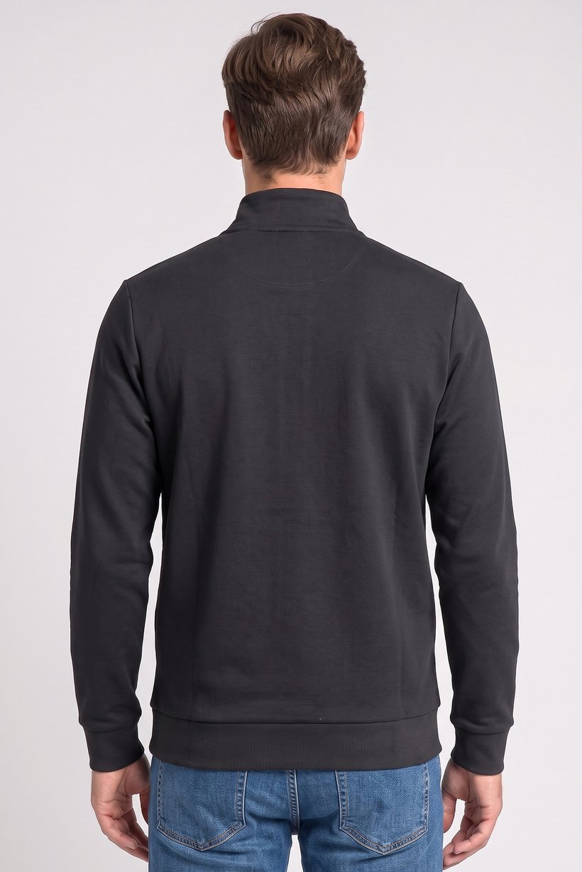 Men Mock Neck Brand Logo Long Sleeve Sweatshirt, Dark Grey