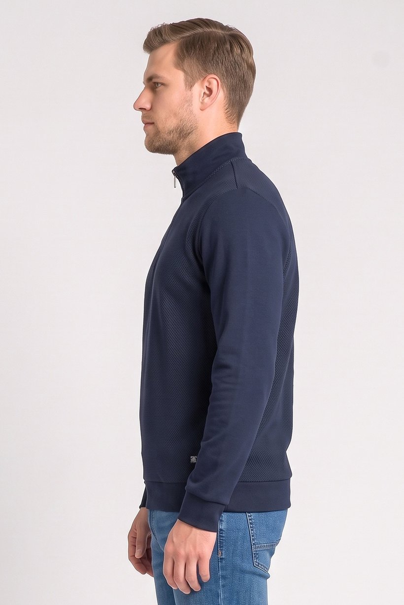 Men Mock Neck Textured Long Sleeve Sweatshirt, Navy